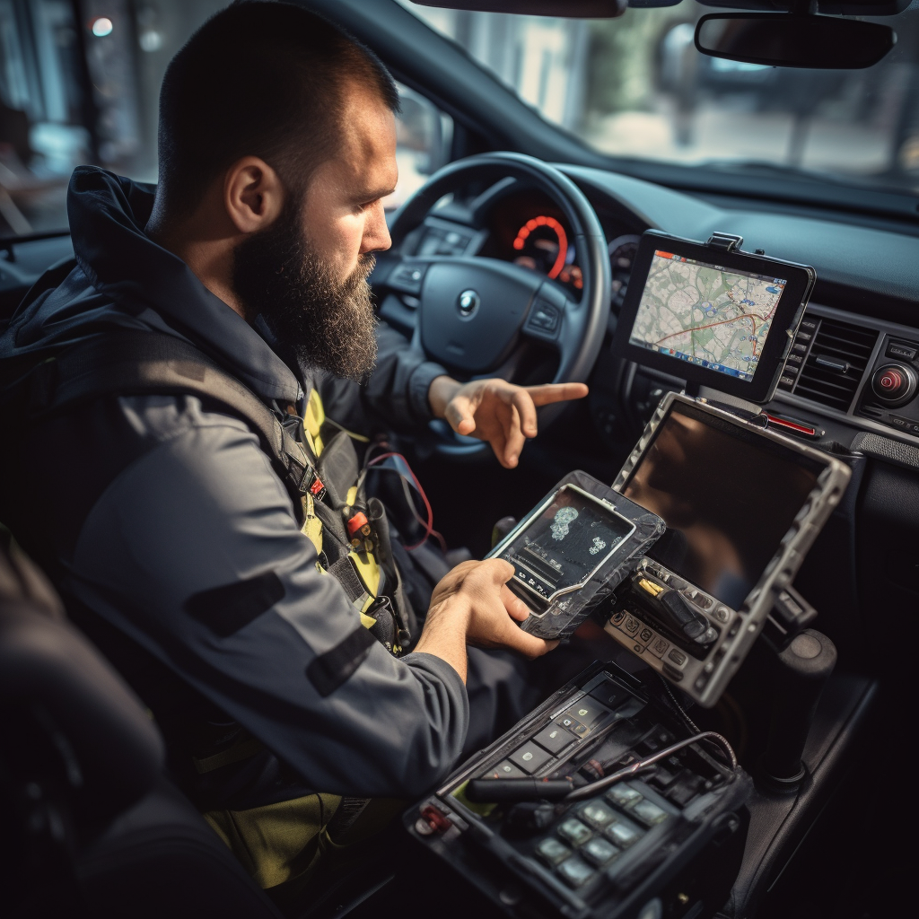 Technician searching for car GPS