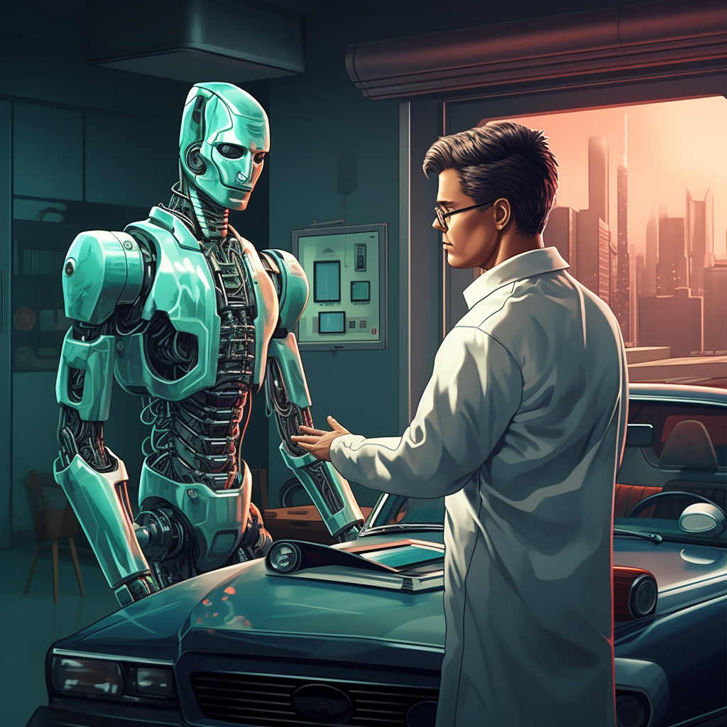 Robot doctor analyzing car logo