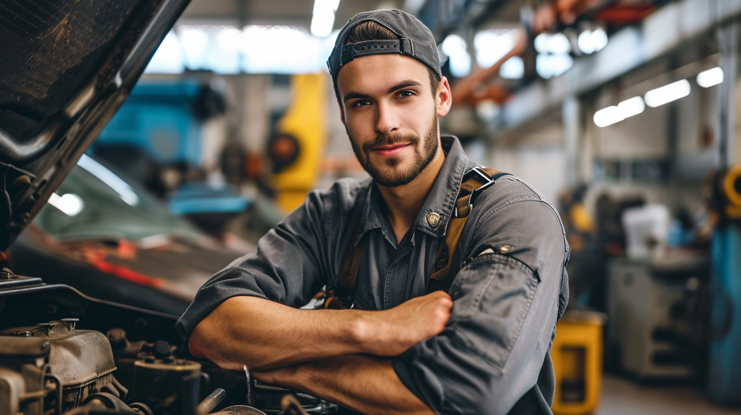 Skilled car mechanic with wrench