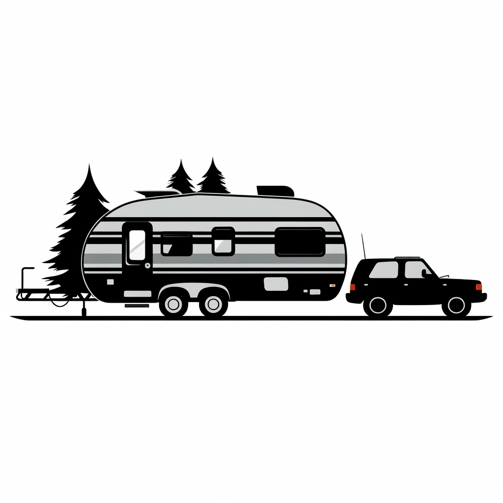 Silhouette of car towing trailer camper