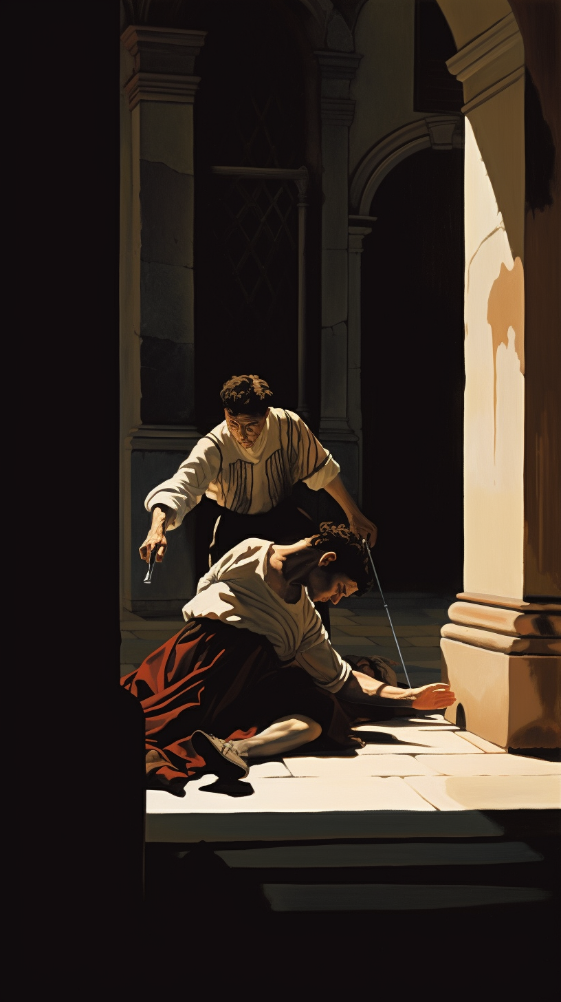 Caravaggio murdering a man in Rome