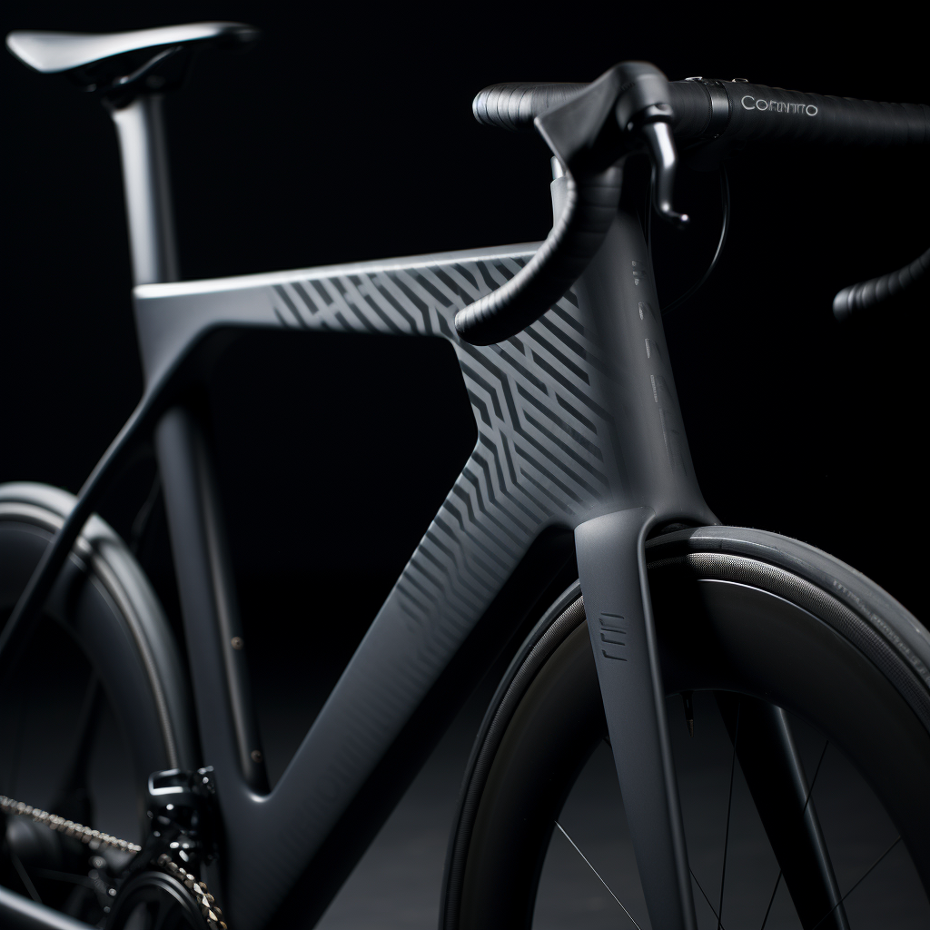 Close-up of carbon matte black Peleton bike