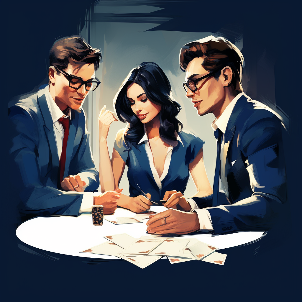 Business professionals playing card game