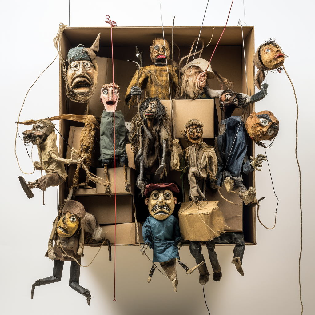 Marionettes in Cardboard Box