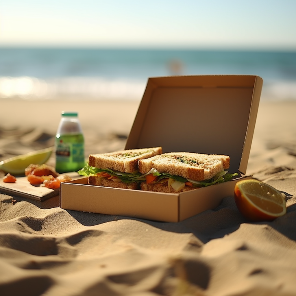 Delicious sandwich picnic on the beach