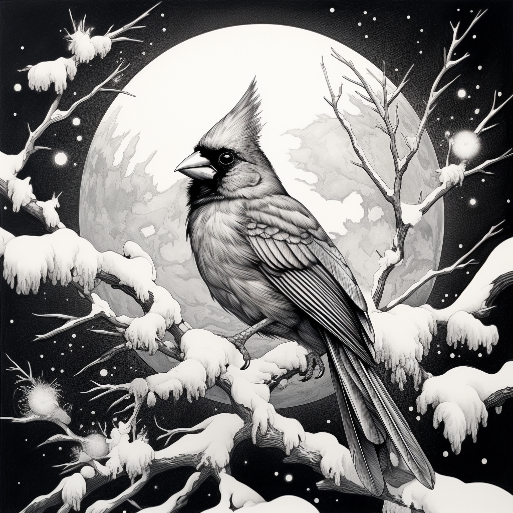 Beautiful Cardinal Bird in Moonlight