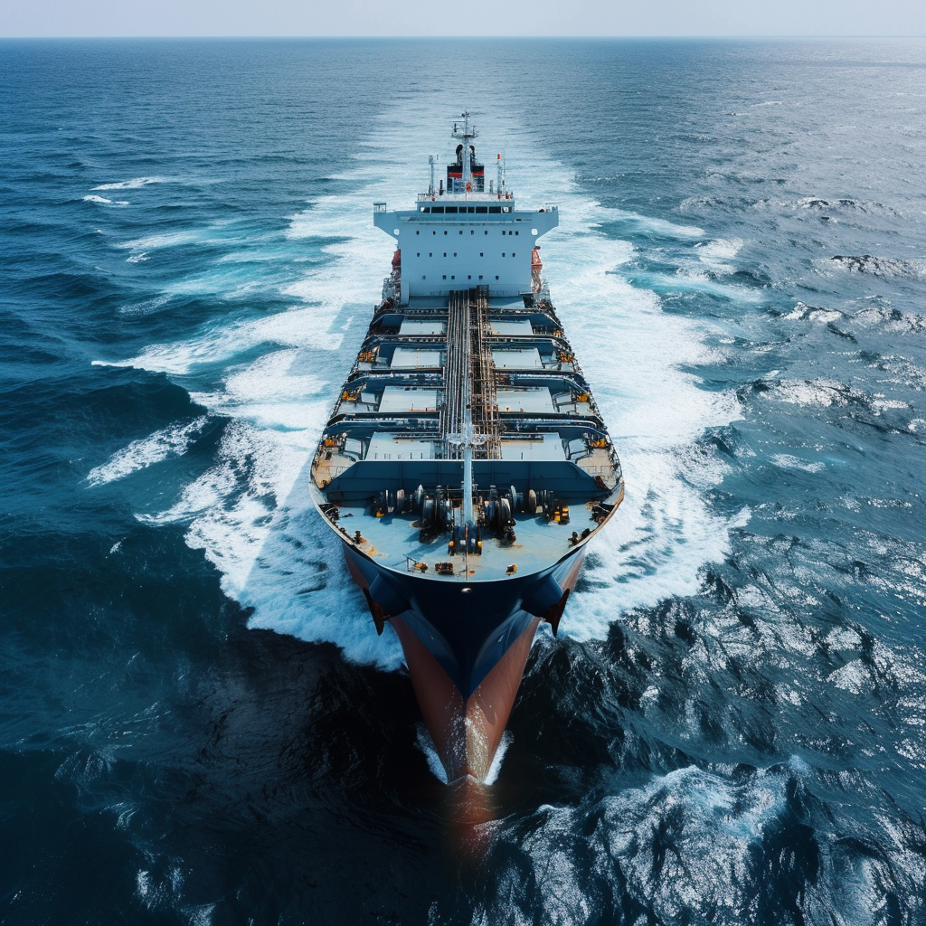 Dark Blue Cargo Ship on Choppy Seas