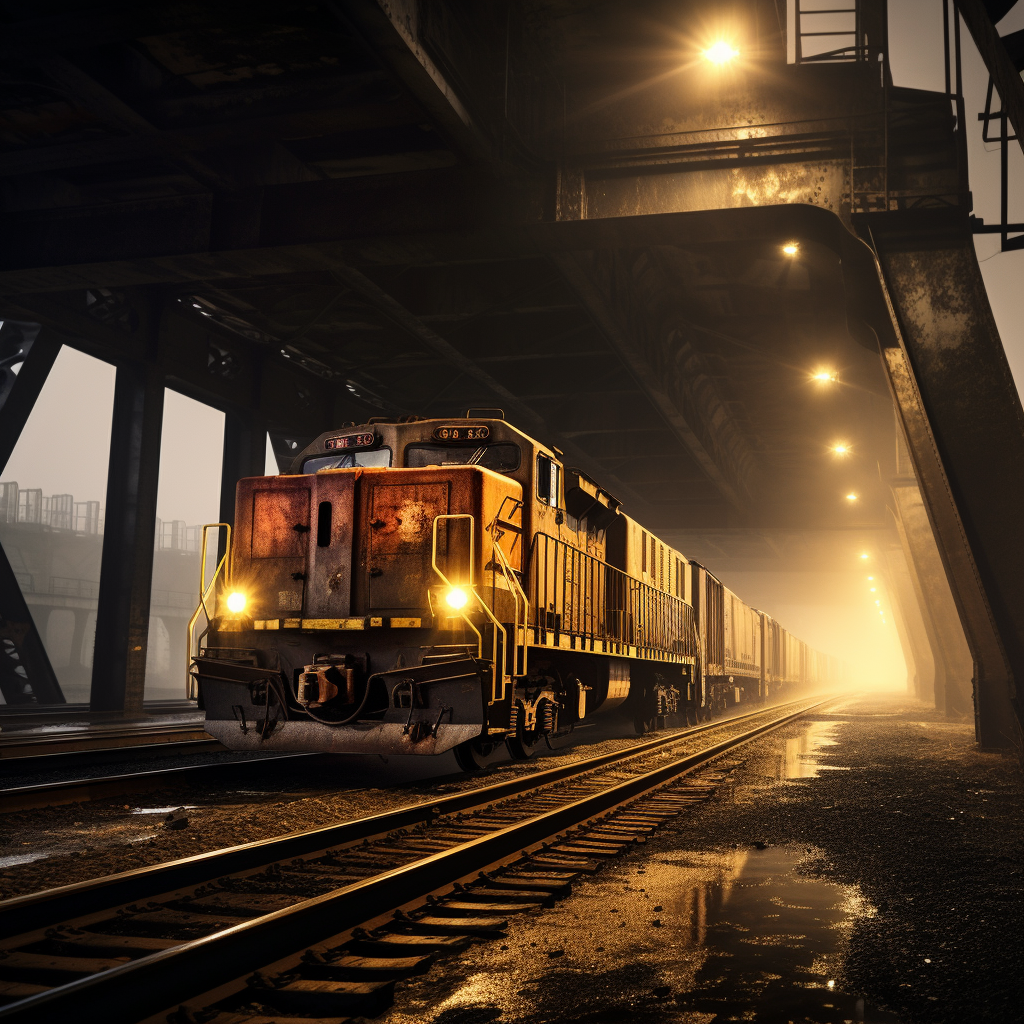 Cargo train crossing overpass switching tracks