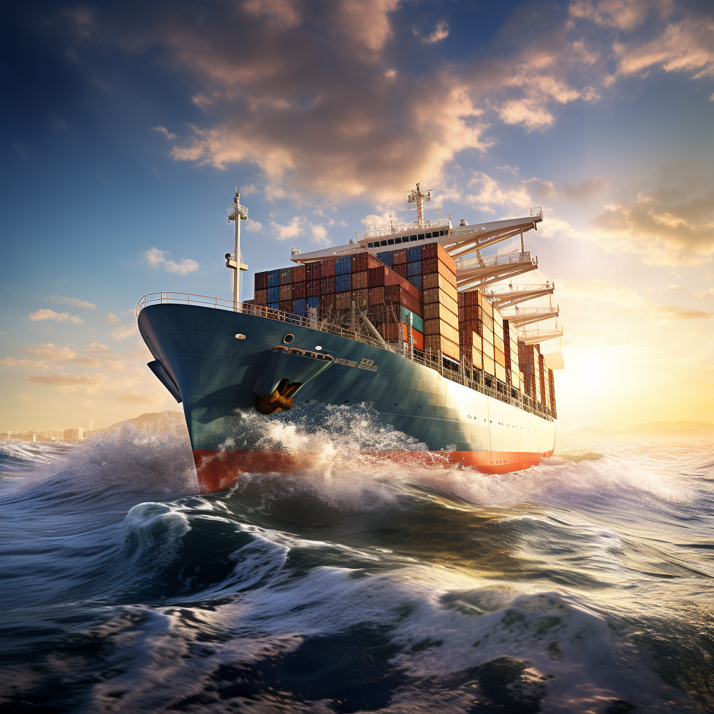 Cargo ship sailing on the ocean