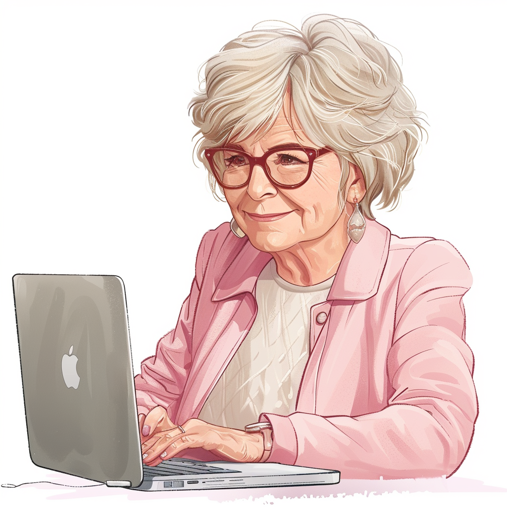 Grandma surfing Internet in anime style