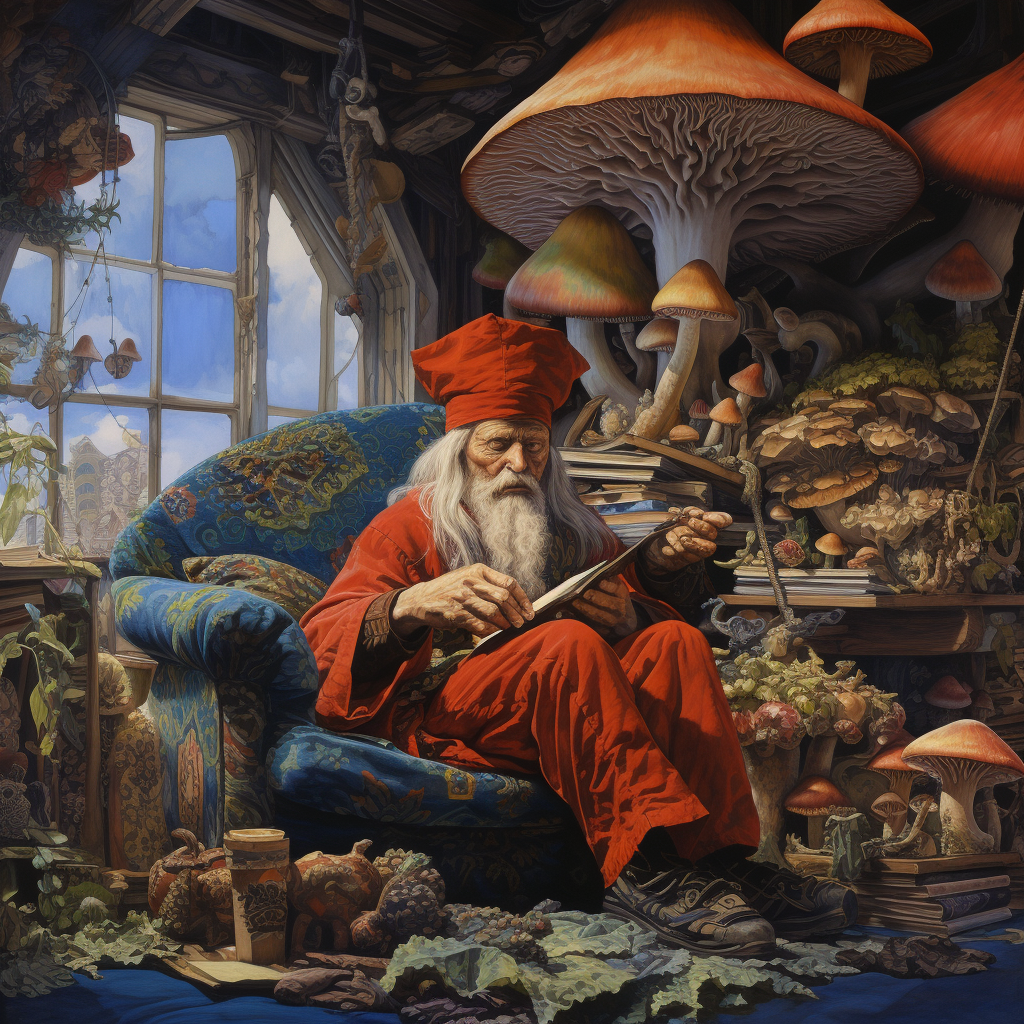 Carl Jung as Mushroom Shaman Taking Notes