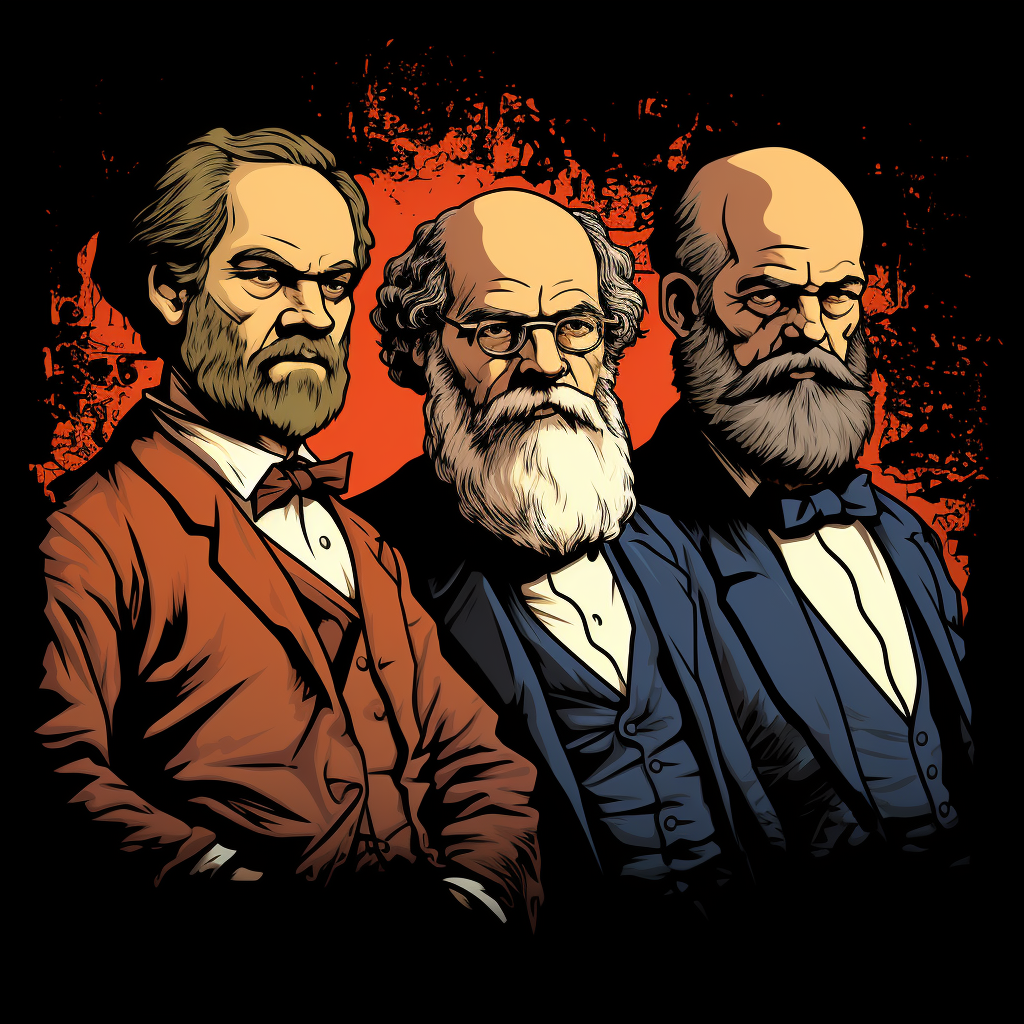 T-Shirt Design of Carl Marx, Emile Durkheim, Max Weber