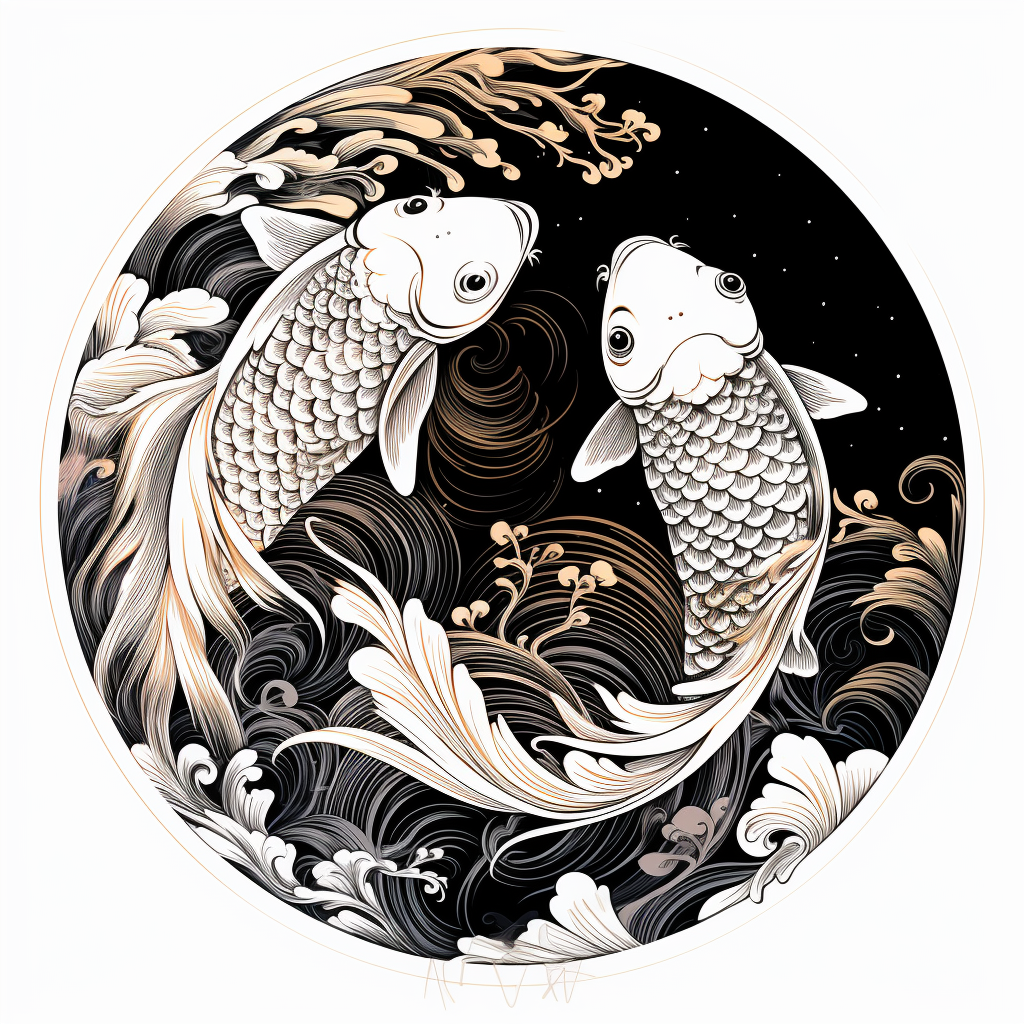 Ying Yang Carp Swimming Monochrome