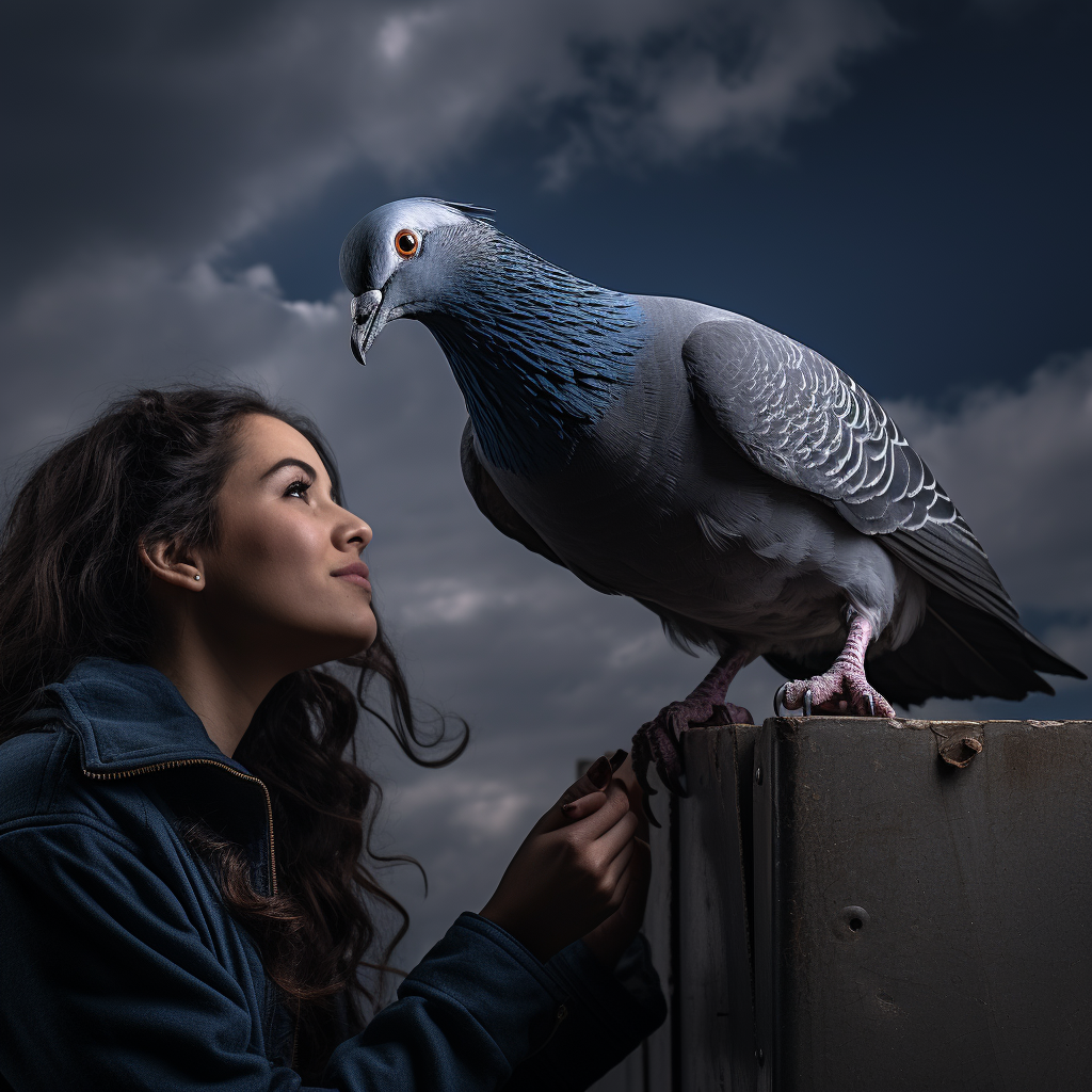 Woman with carrier pigeon message