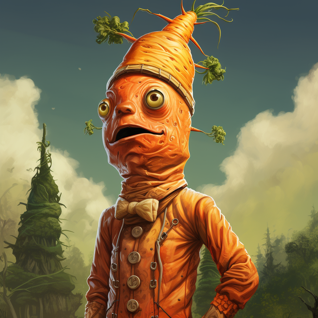 Carrot head man in chaotic environment