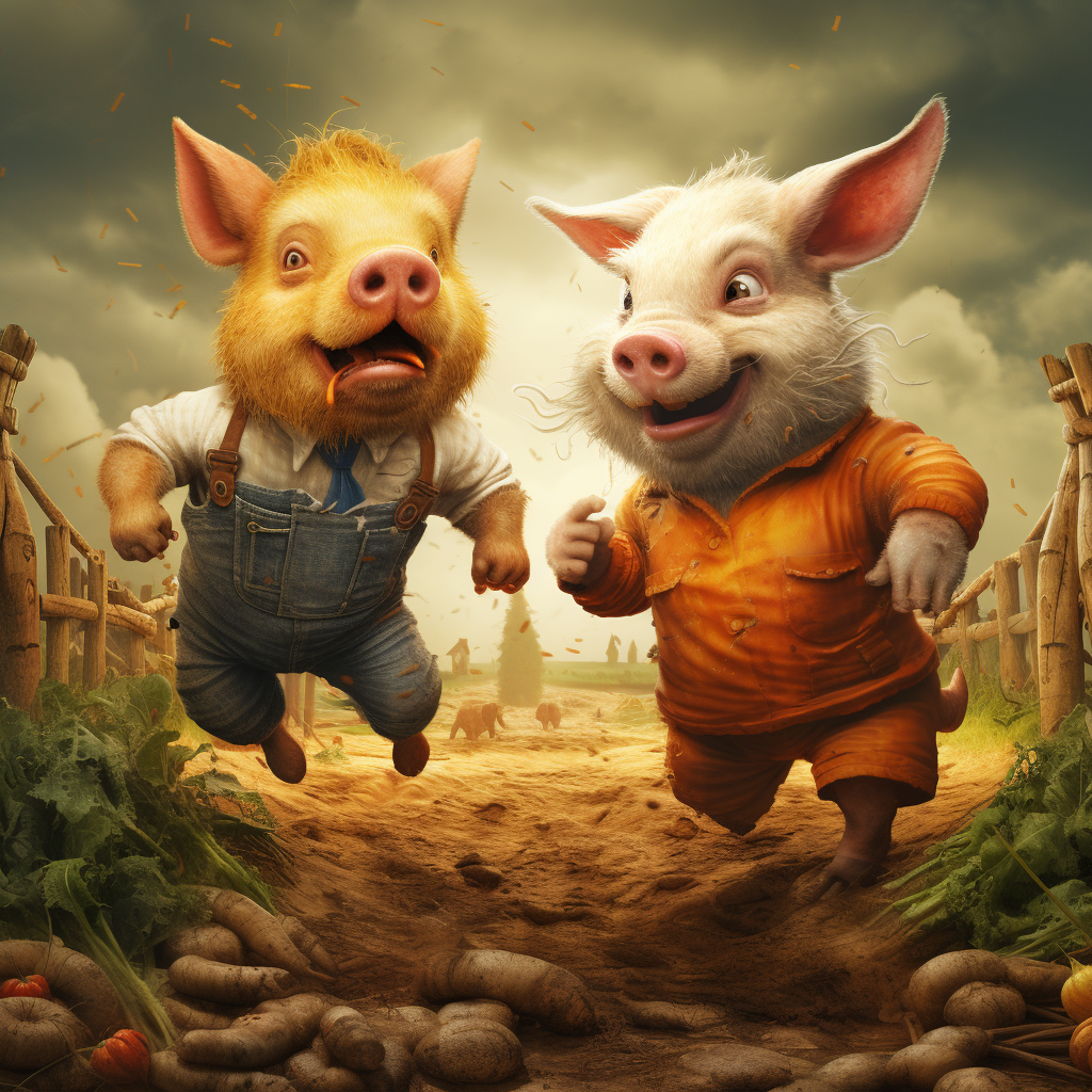 Intense fight between a carrot and a pig