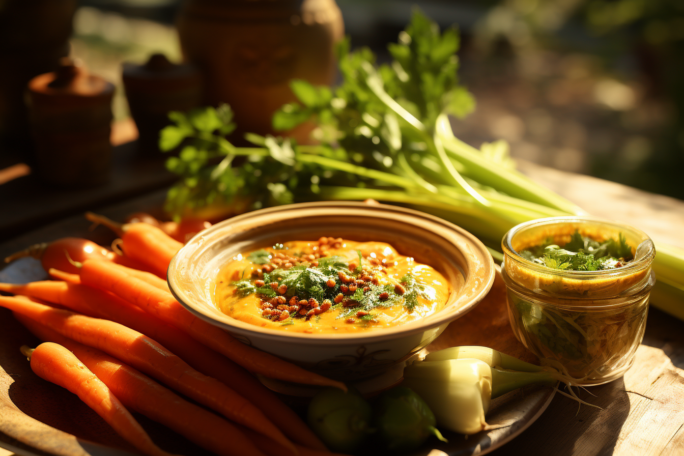 Colorful Carrots and Leeks with Peanut Sauce