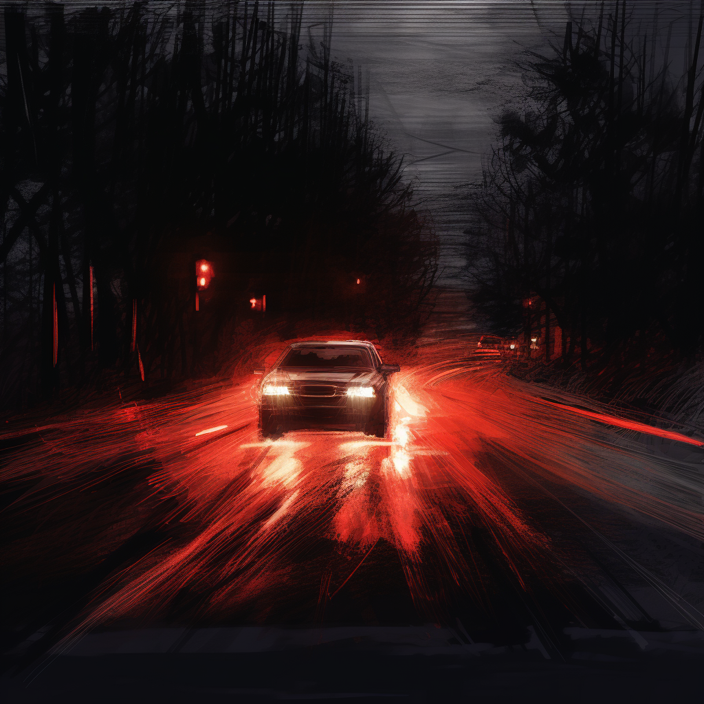 Cars Driving on Country Road at Night