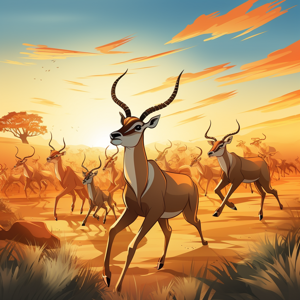 Cartoon antelopes in beautiful landscape