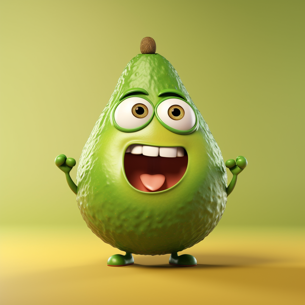 Cute cartoon avocado character with big eyes