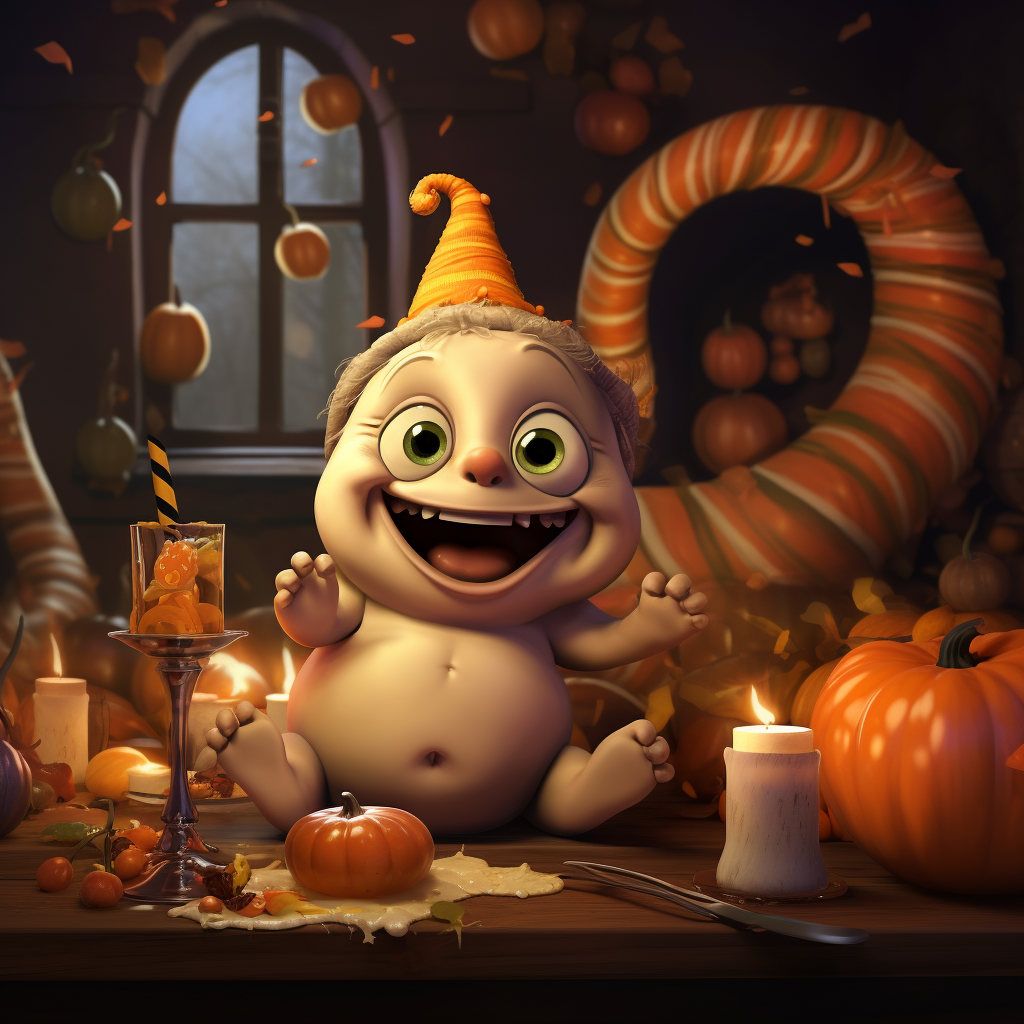 Cute Halloween baby with cornucopia