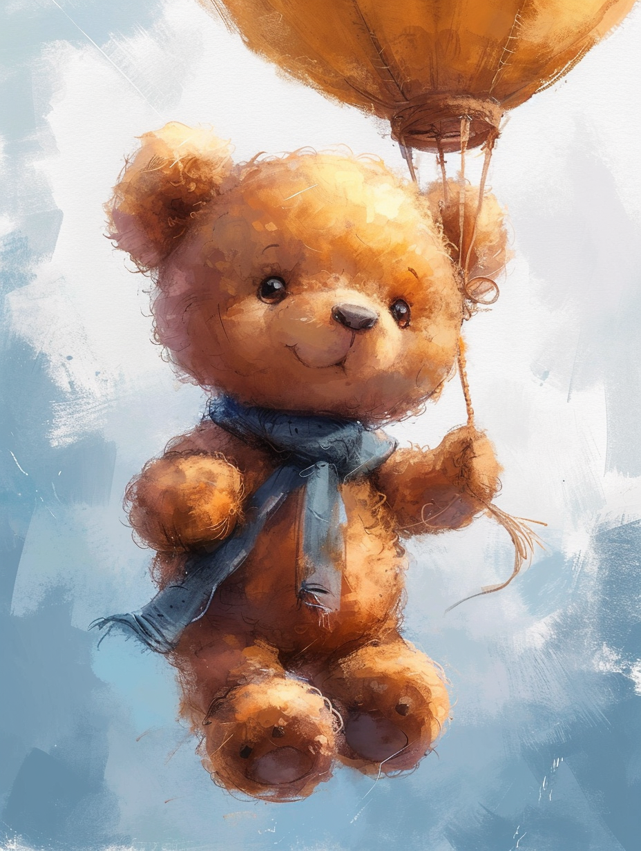 Baby Teddy Bear Riding Balloon