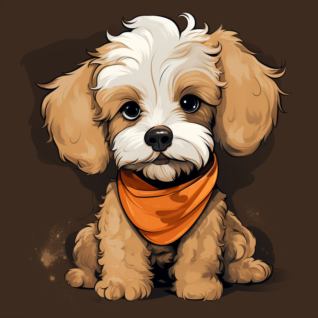 Adorable beige maltipoo with orange bandana