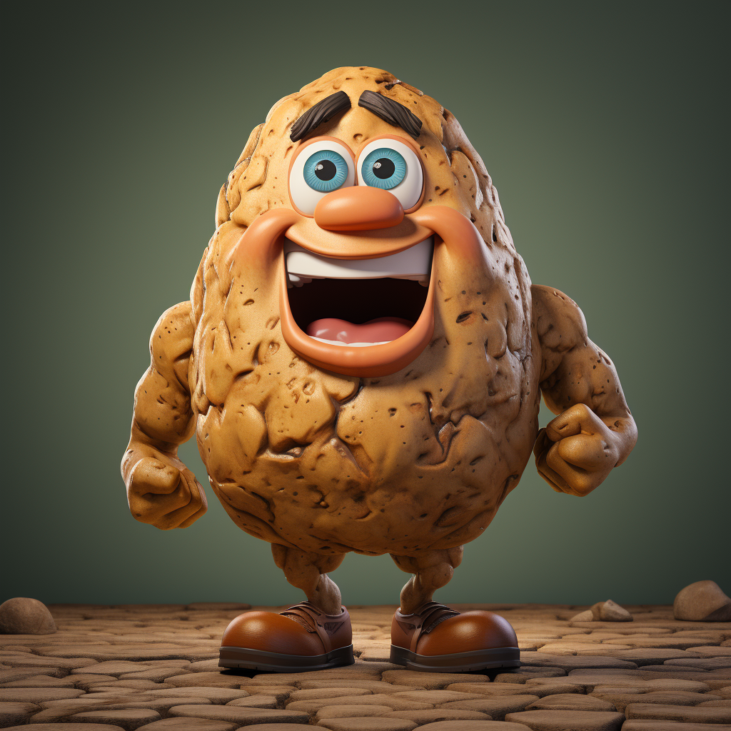 Cartoon potato bodybuilder flexing muscles