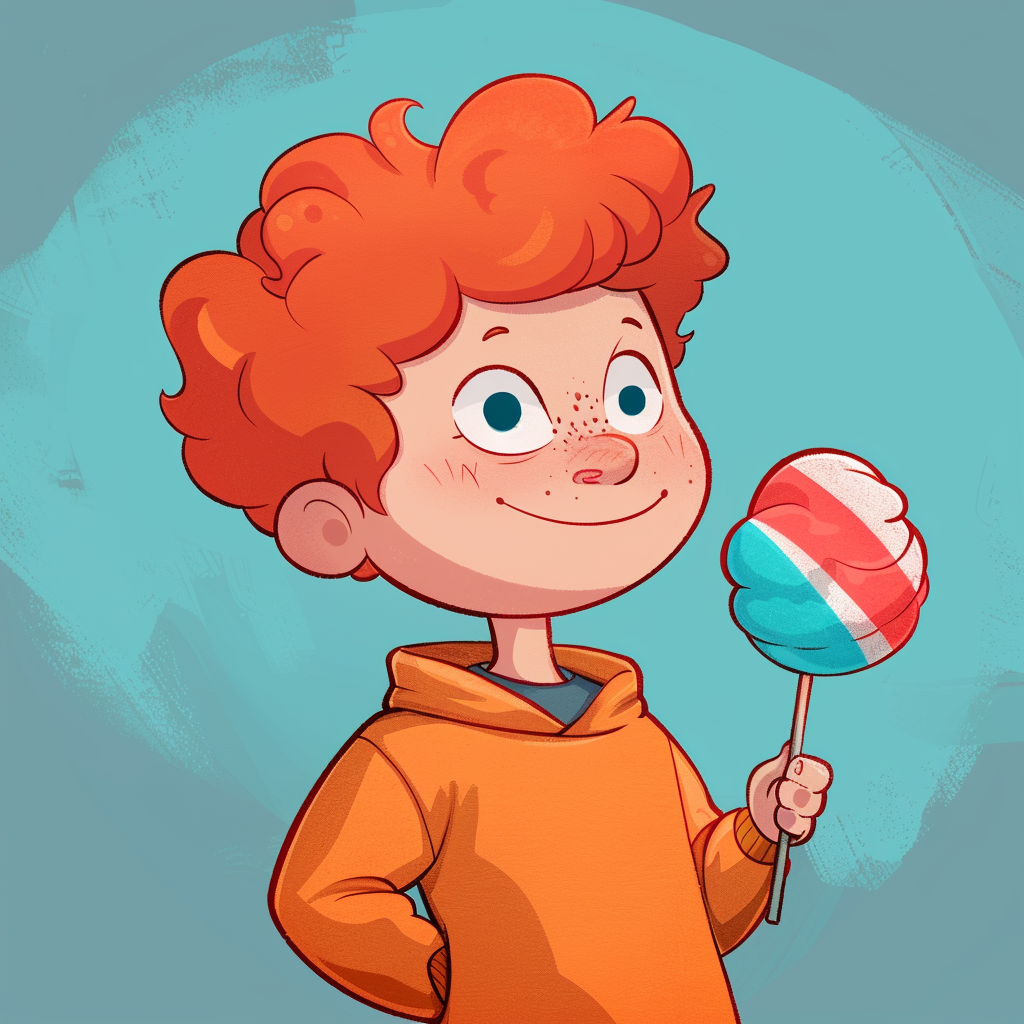 Cartoon boy eating cotton candy