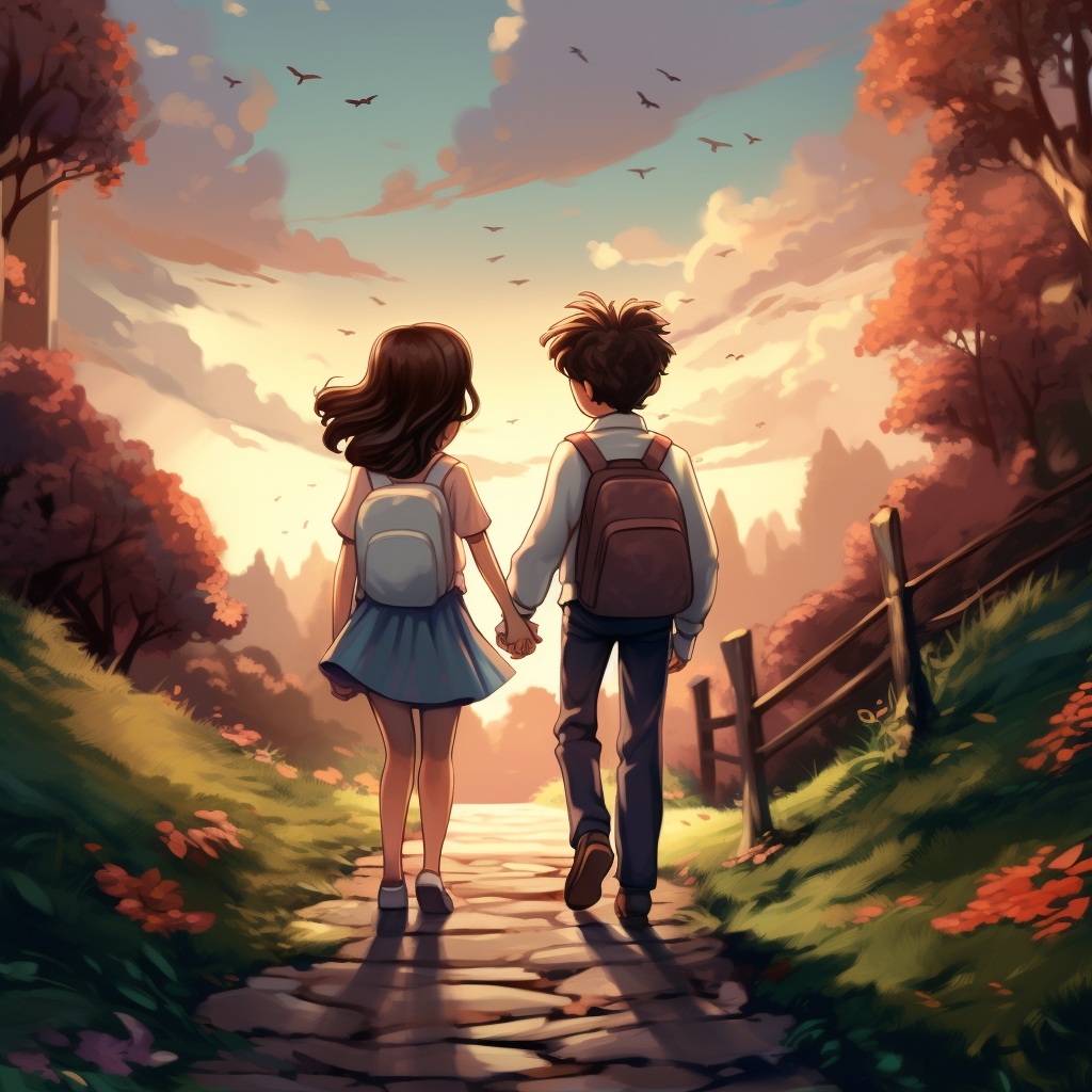 Happy couple holding hands on scenic road