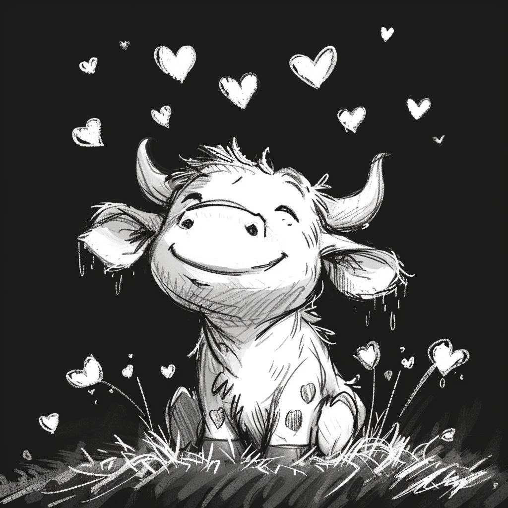 Cartoon Bull in Rain of Hearts