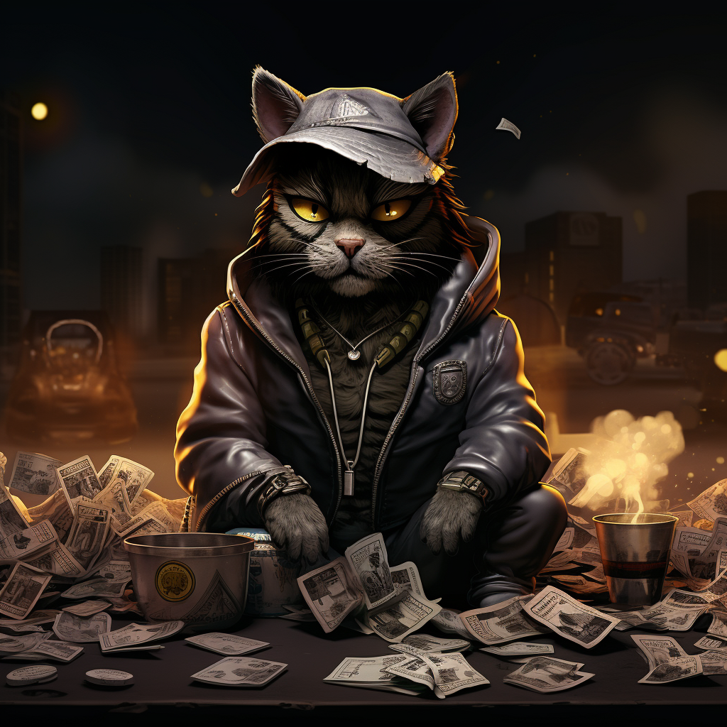 Cartoon cat selling contraband