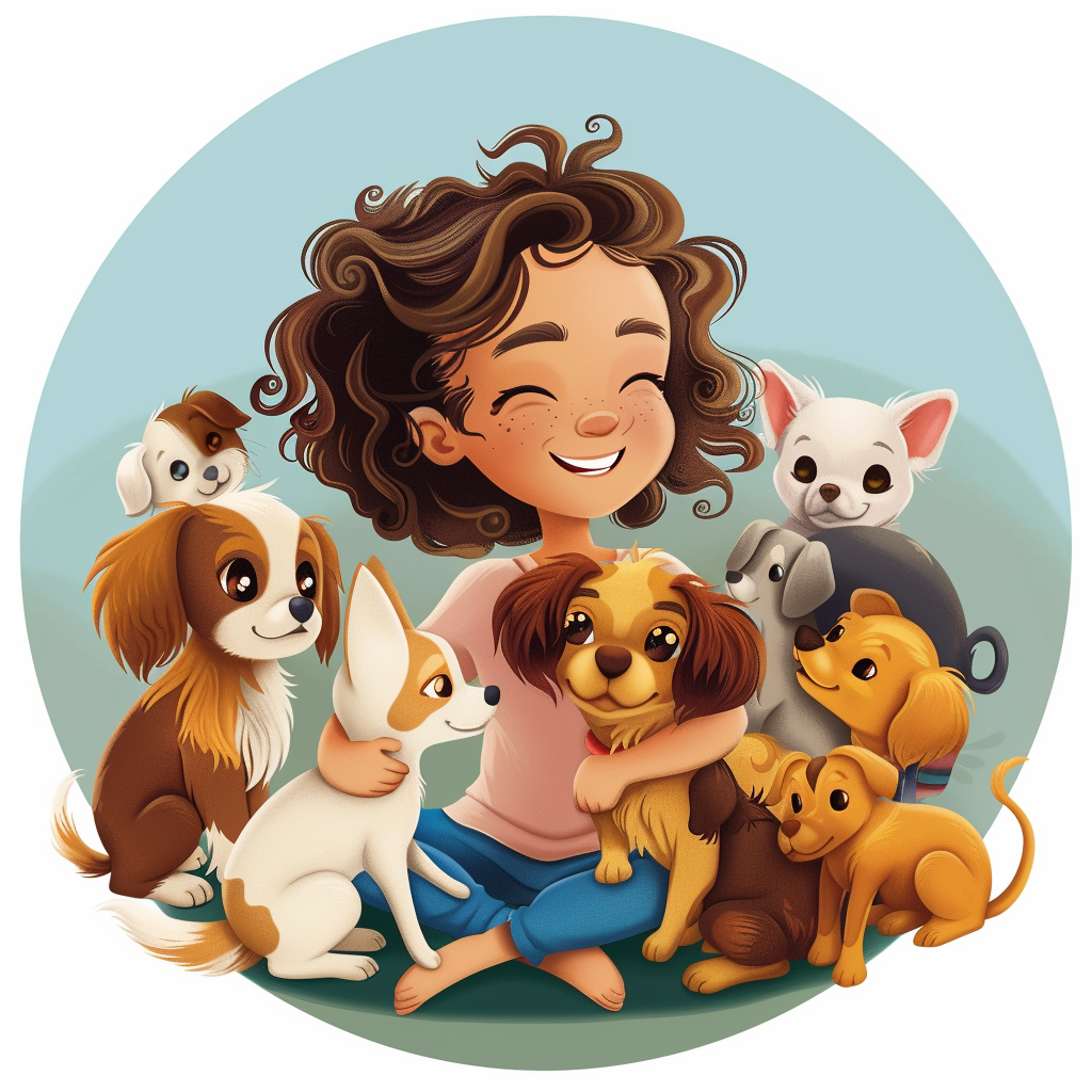 Teen with pets in circle