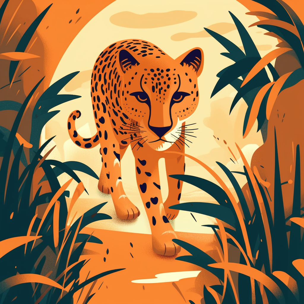 Cartoon Cheetah Bushes Walking Image