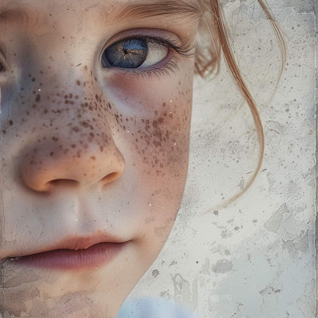 Cartoon Child with Freckles in Indigo