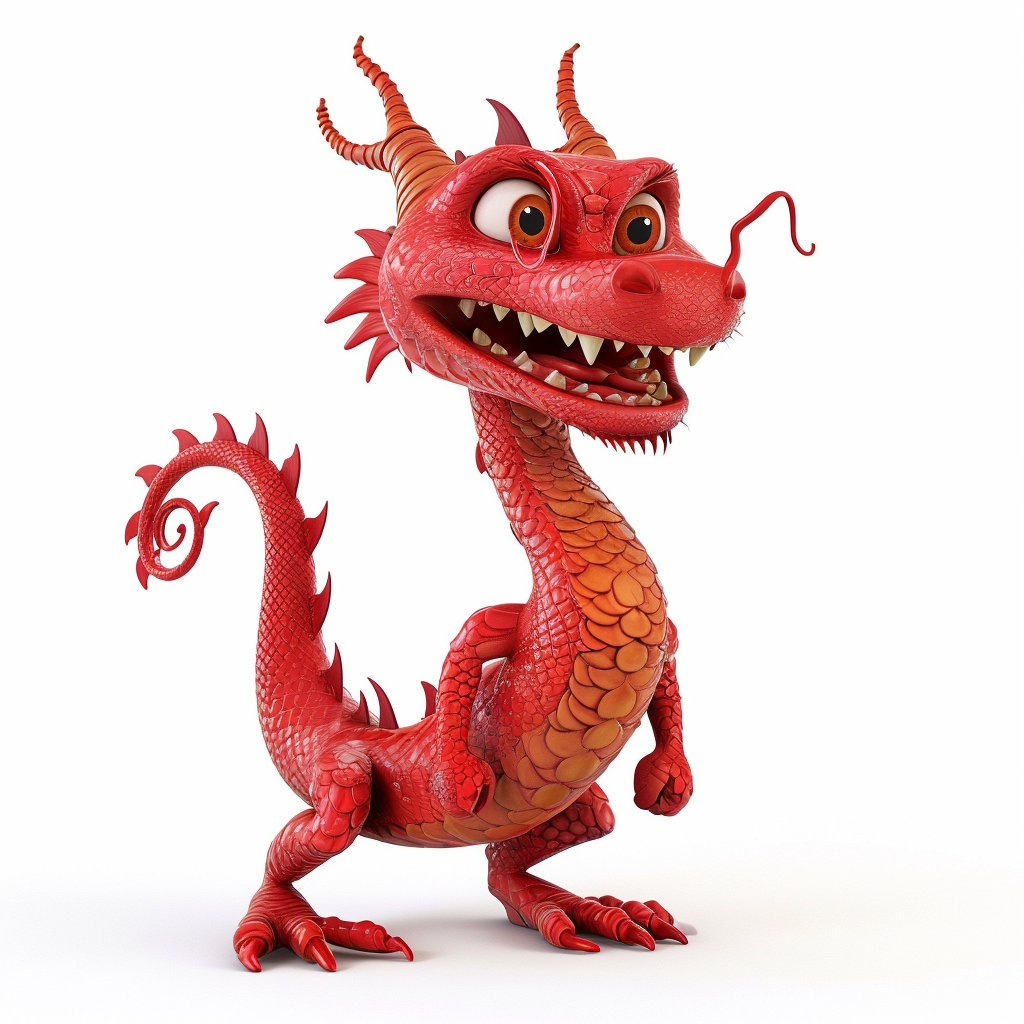 slim red dragon smiling cartoon