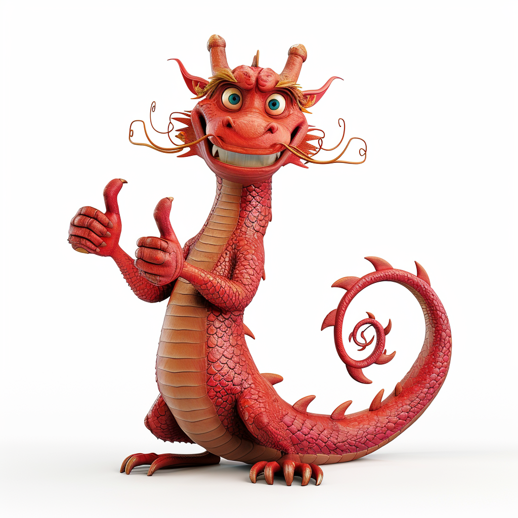 Cartoon Chinese Red Dragon Thumbs Up