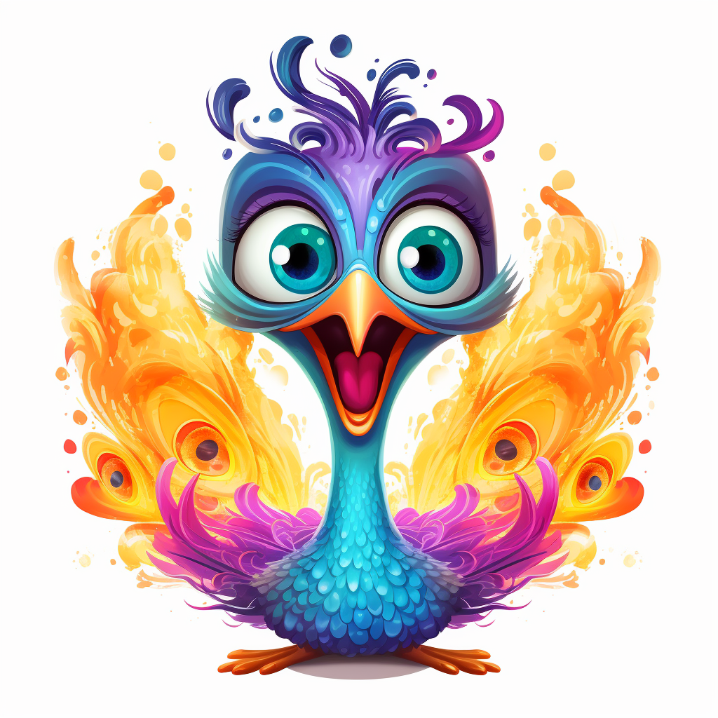 Cartoon Crazy Peacock on Fire