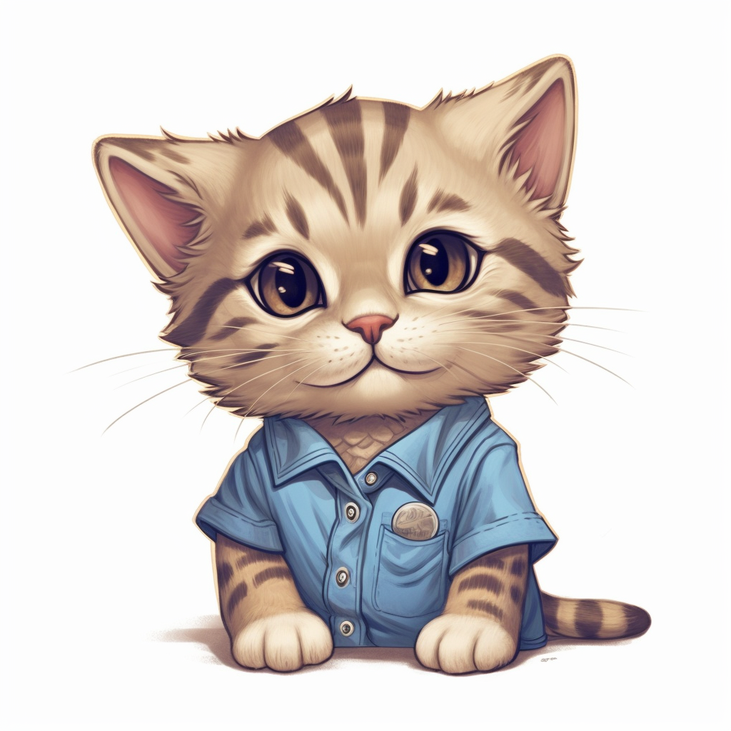 Adorable cubby kitten wearing blue shirt