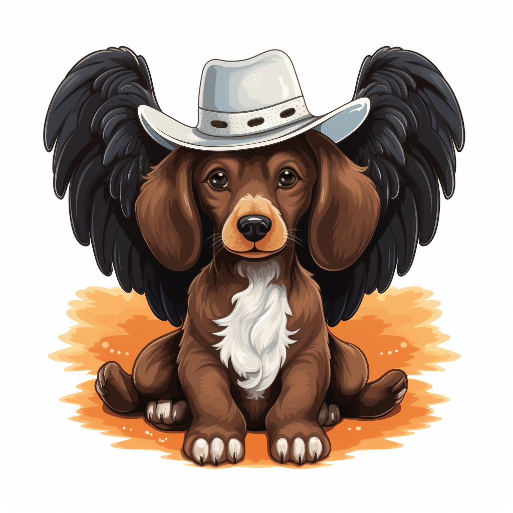 Cute Dachshund dog with cowboy hat and angel wings