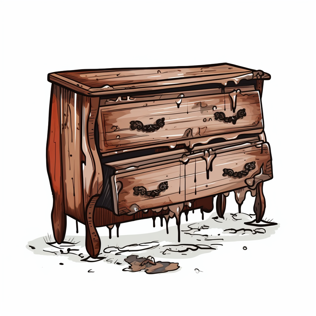 Cartoon of dirty broken old wooden furniture