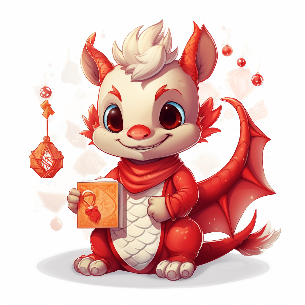 Super cute cartoon dragon holding a lucky red envelope