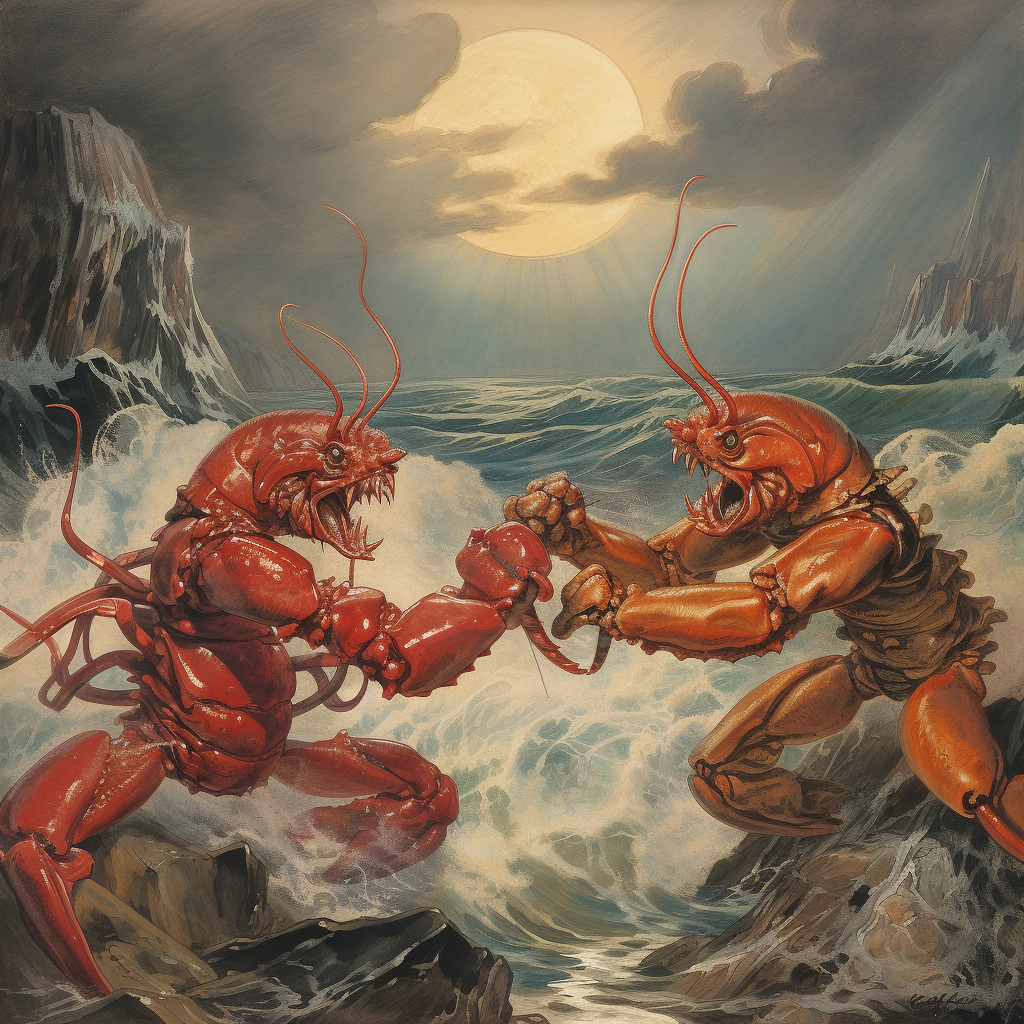 Cartoon Duel Langoustine Crab VS