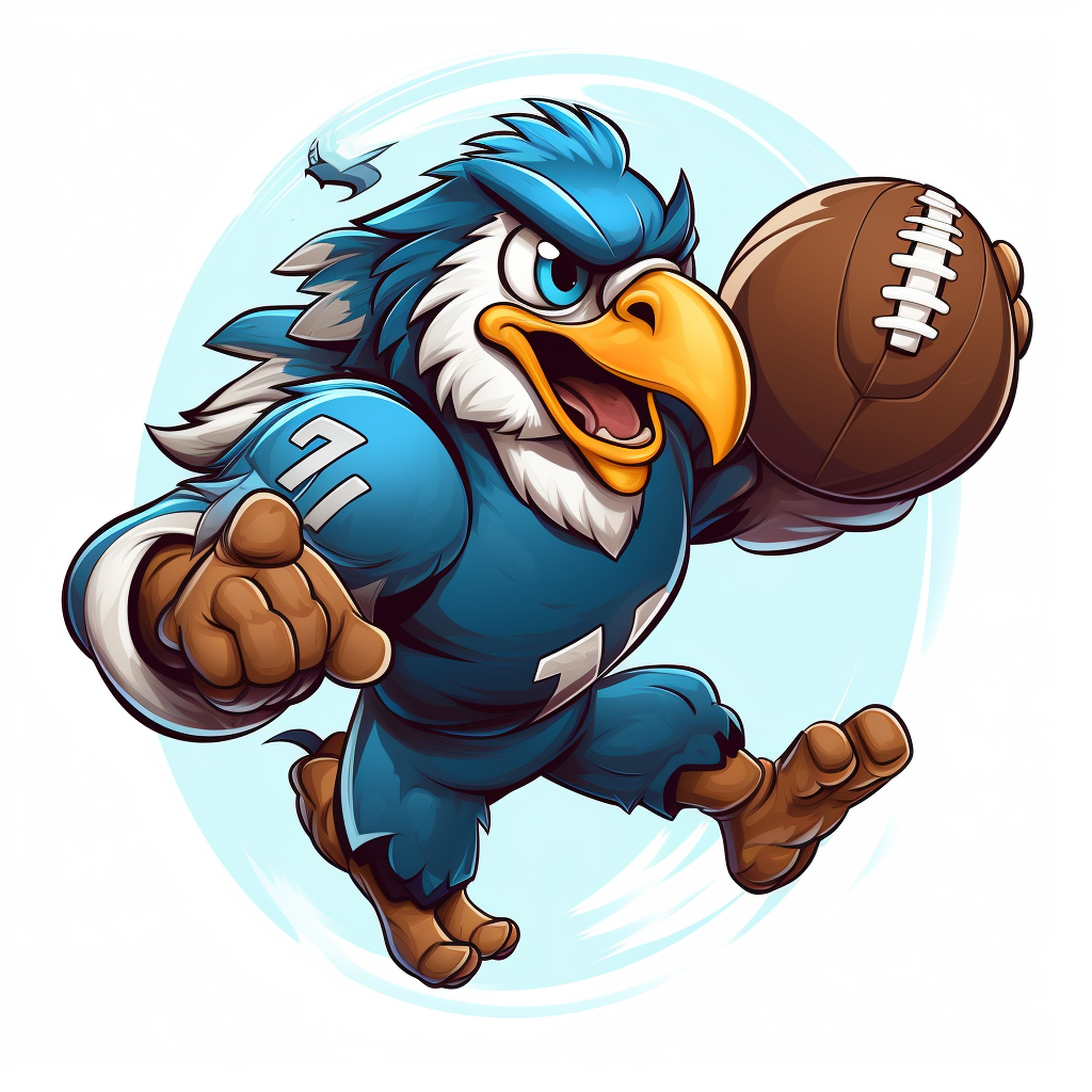 Cartoon eagle holding blue football player