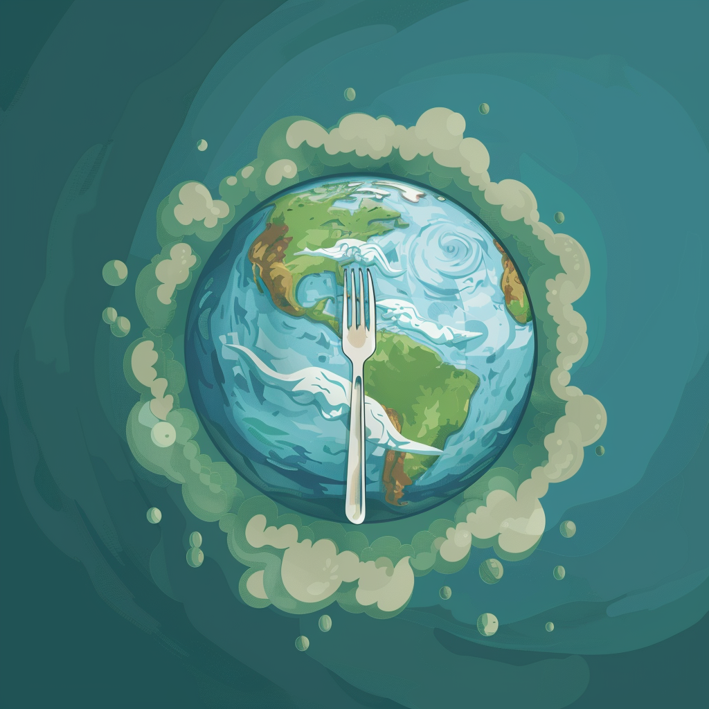 Floating fork and knife around Earth