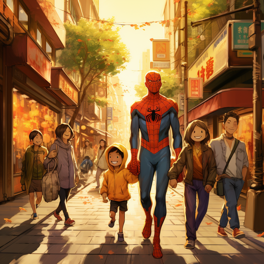 Cartoon family walking on street