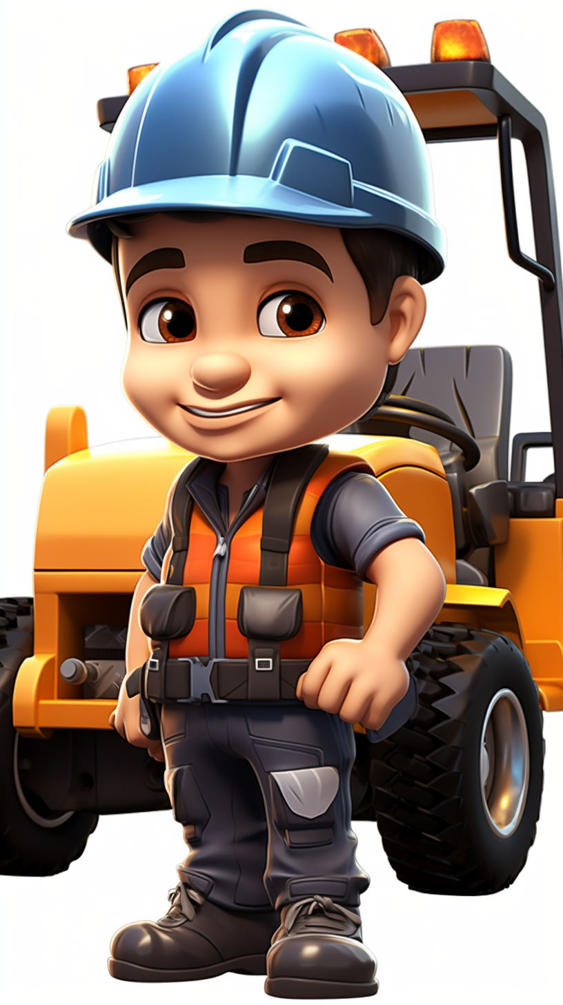 Cartoon Forklift Driver Boy in Chibi Style