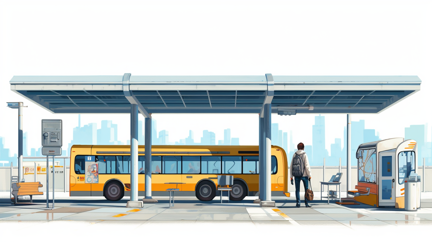 Cartoon Full Body Bus Station Image