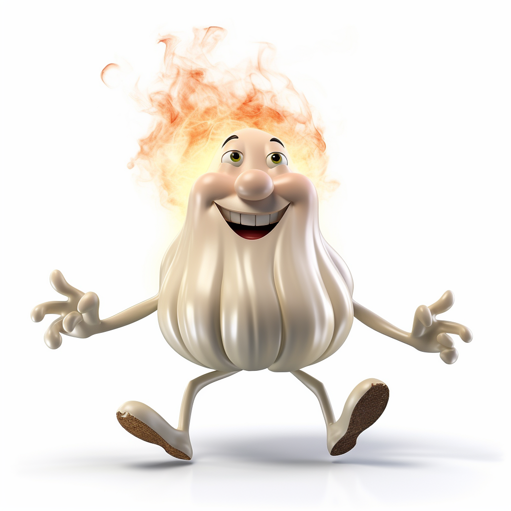 Garlic cartoon blowing smoke