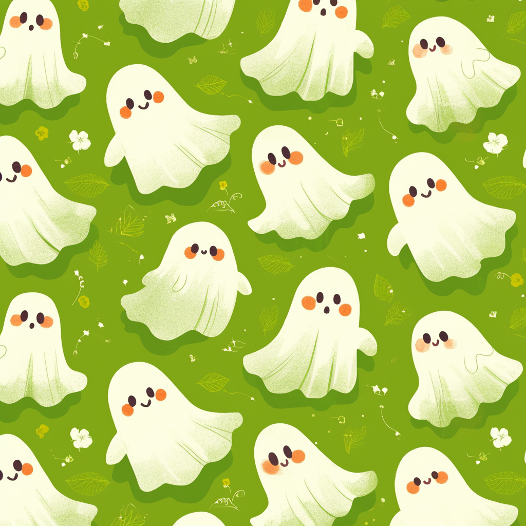 Cartoon ghost on green background